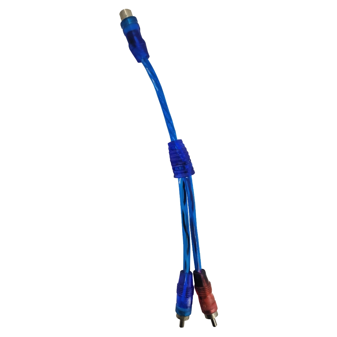 (1105) Cable rca 2 machos a 1 hembra audio color azul