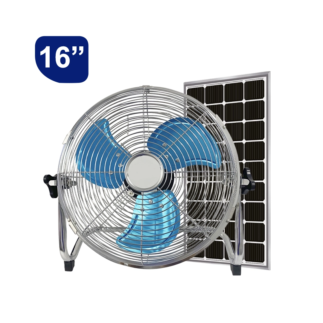 (3599) Ventilador recargable portatil metalico con panel solar 16 pulgadas bateria litio